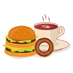 burger donut coffee illustration set